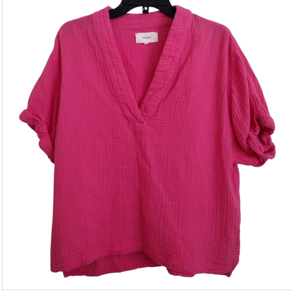 Xirena Bright Pink Textured 100% Cotton Gauze Blouse Size Medium